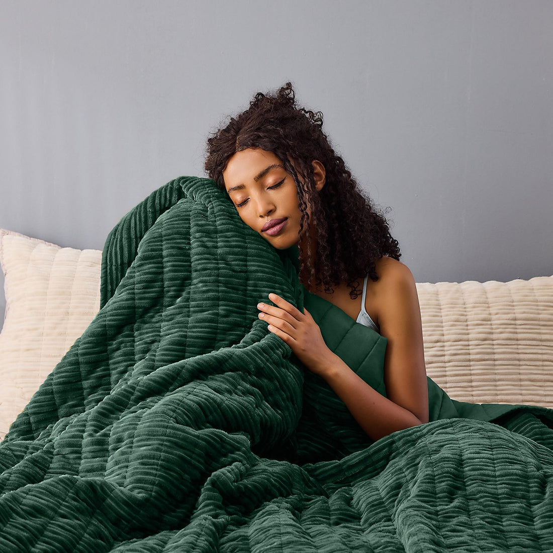 Velvet Striped Quilt – Queen Green