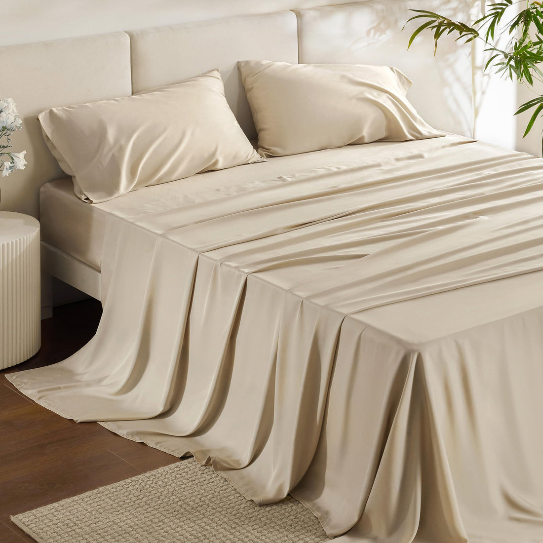 Bedsure King Cooling Bamboo Sheets – Light Beige