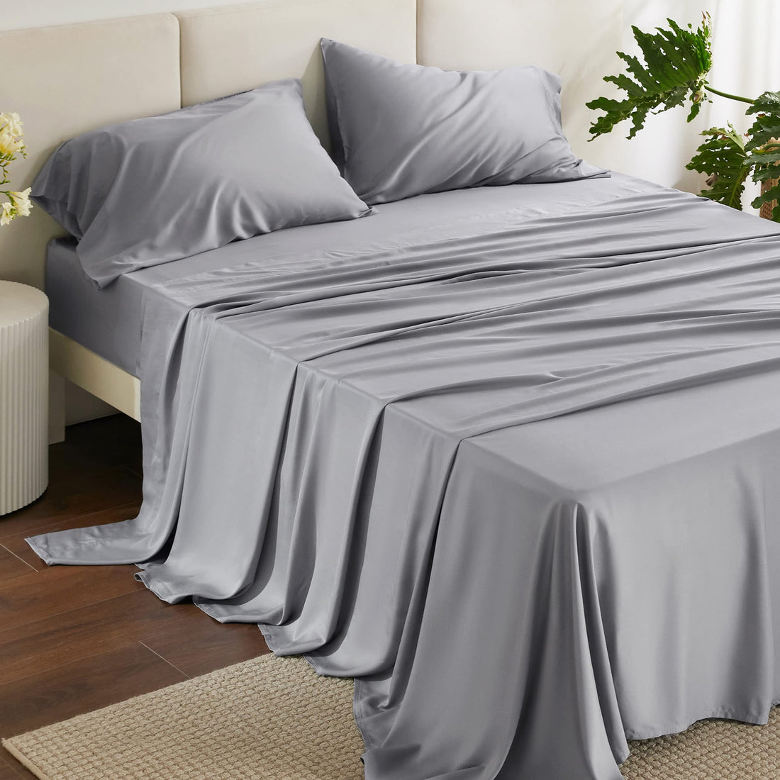 Bedsure King Cooling Bamboo Sheets – Light Beige