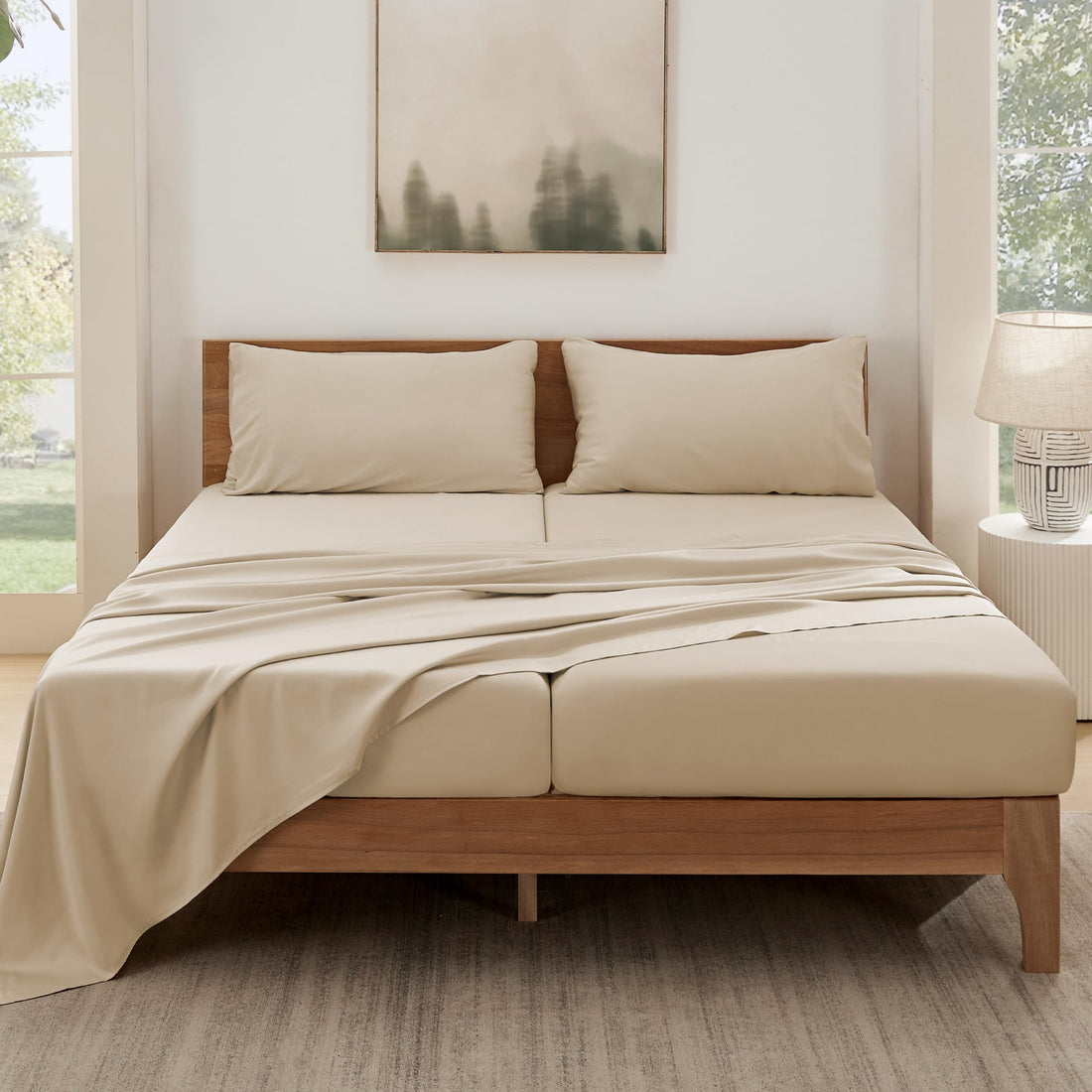 Bedsure King Cooling Bamboo Sheets – Light Beige