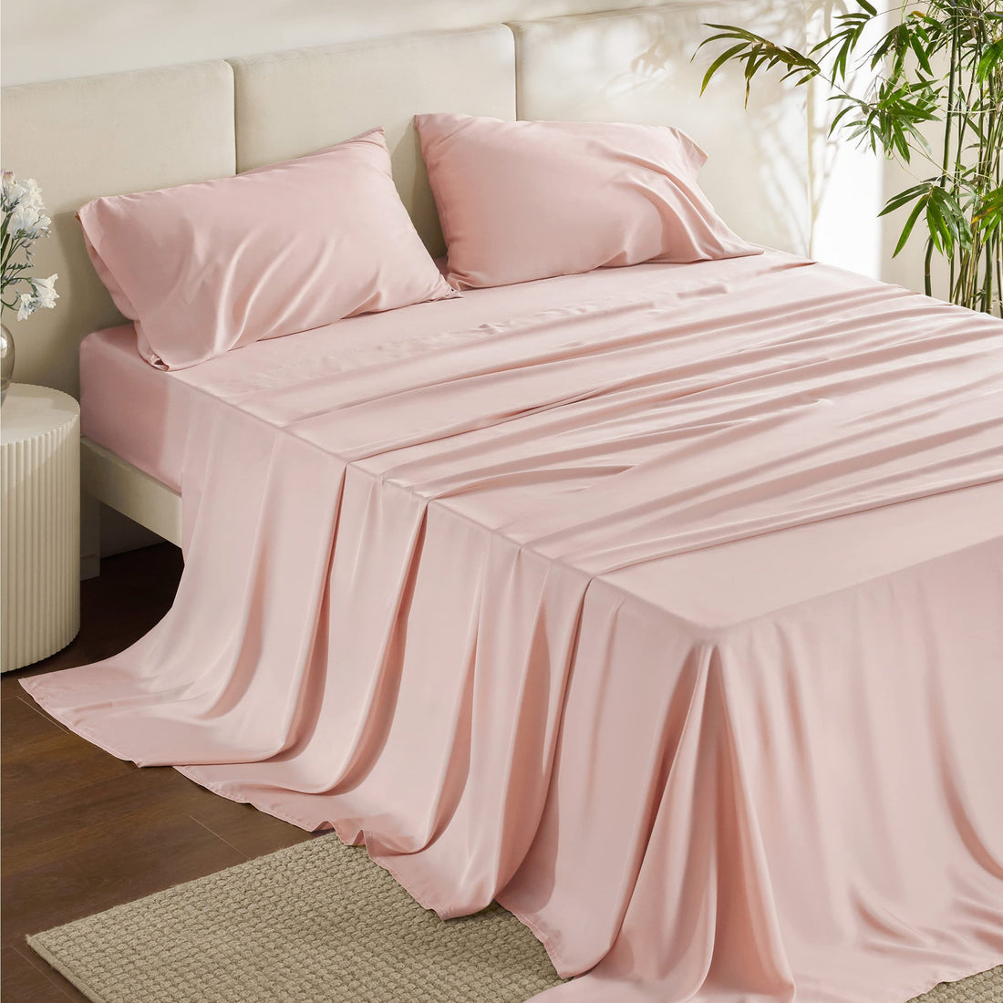 Bedsure King Cooling Bamboo Sheets – Light Beige