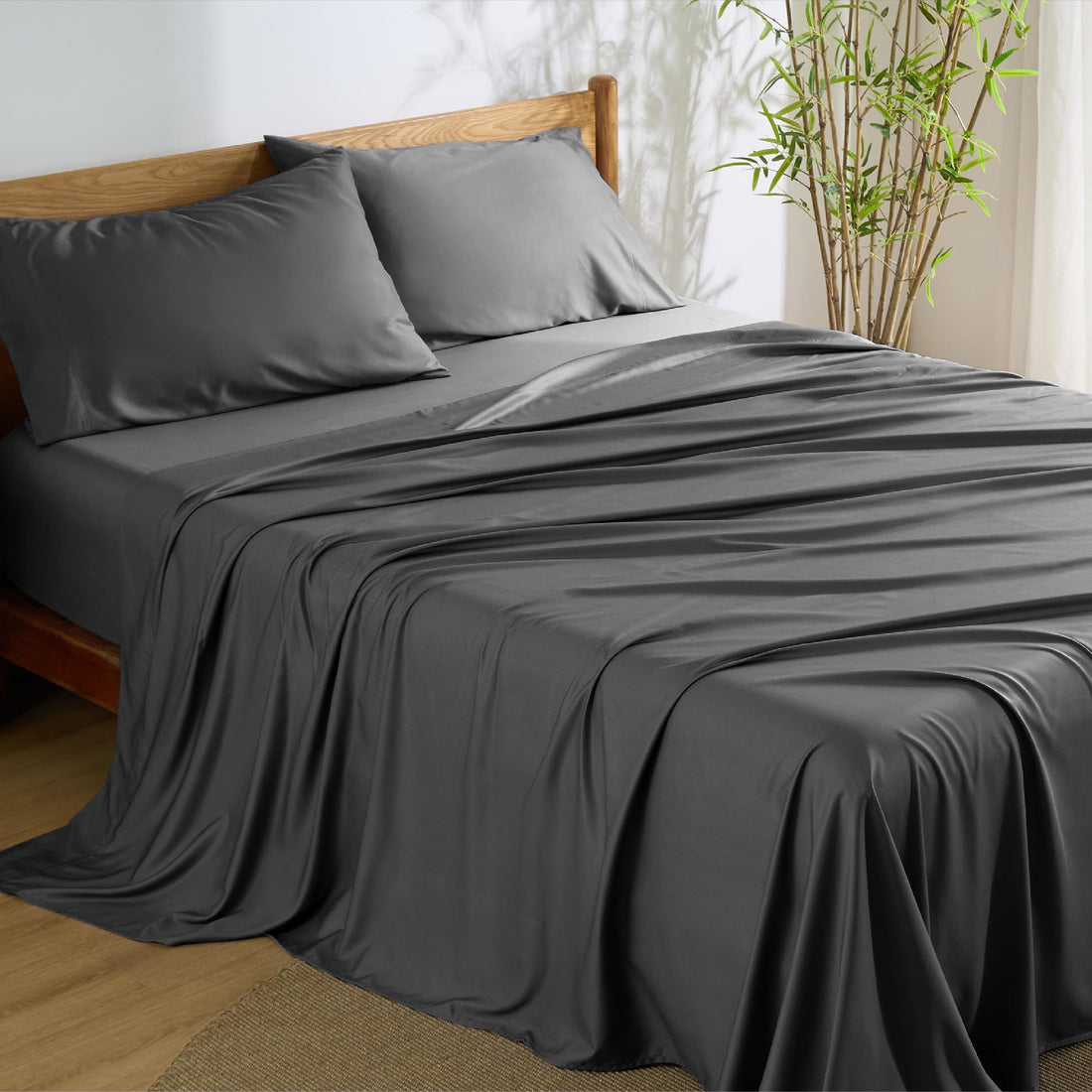 Bedsure King Cooling Bamboo Sheets – Light Beige