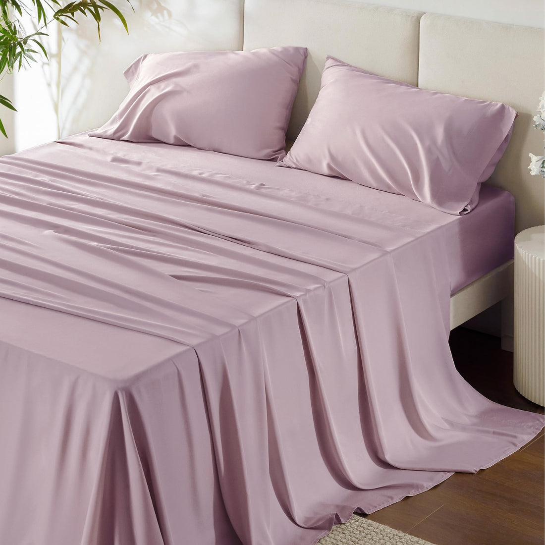 Bedsure King Cooling Bamboo Sheets – Light Beige