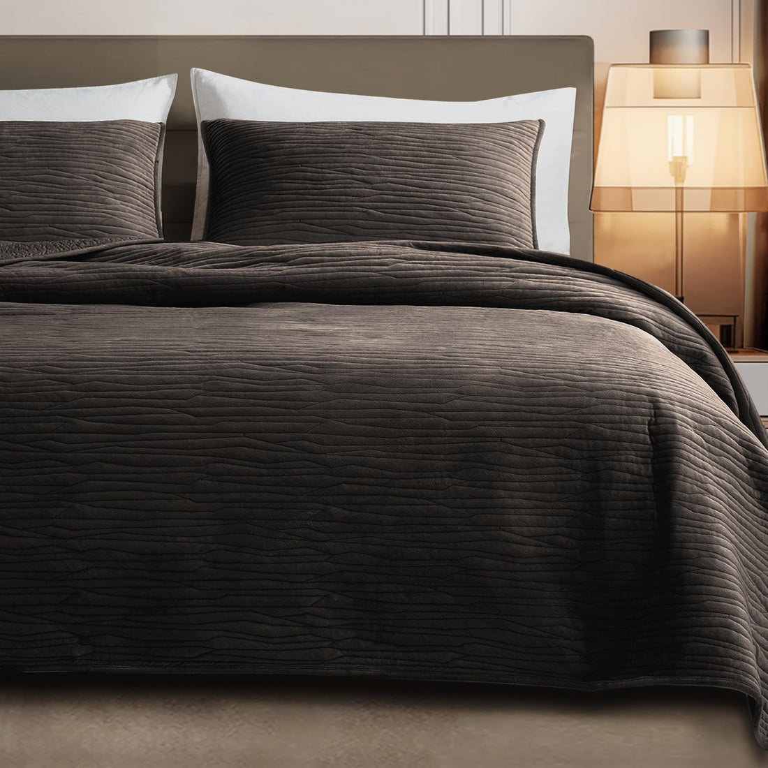 Velvet Striped Quilt – Queen Green