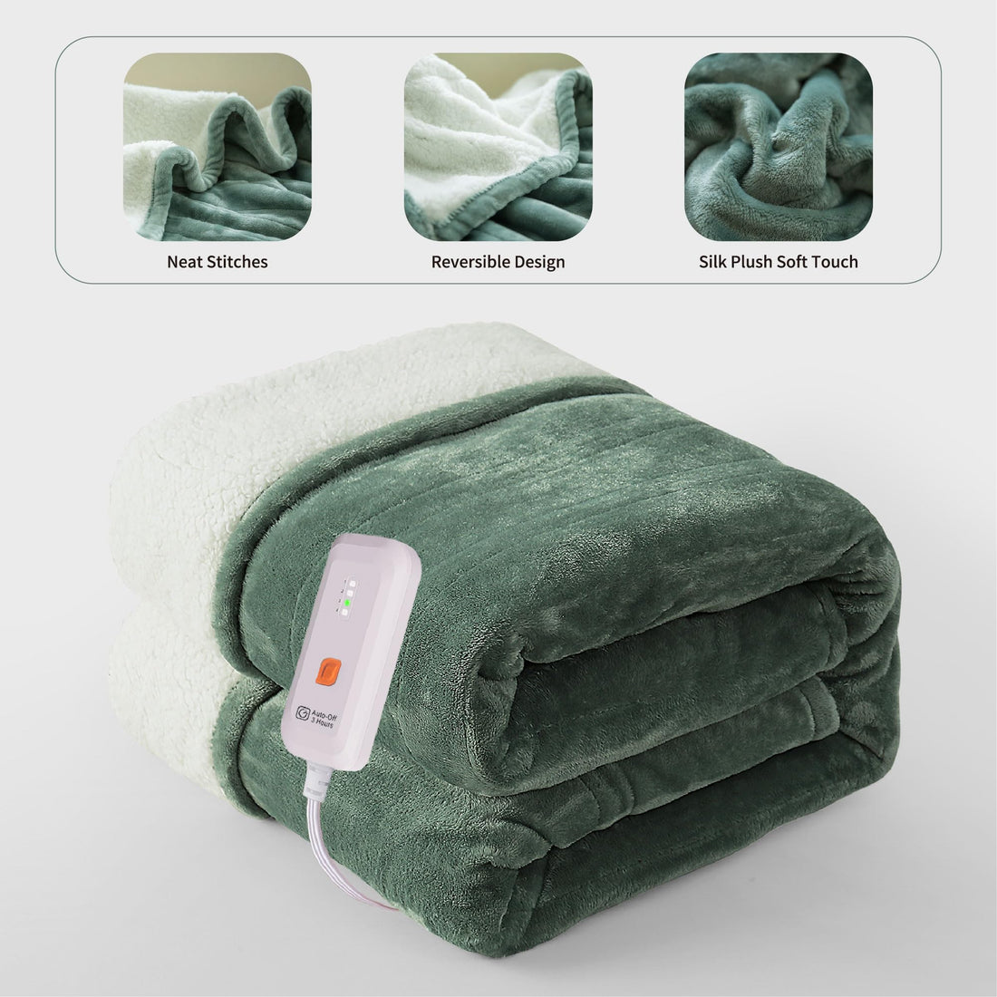 GOTCOZY Electric Heated Throw – Green, 50"x60"