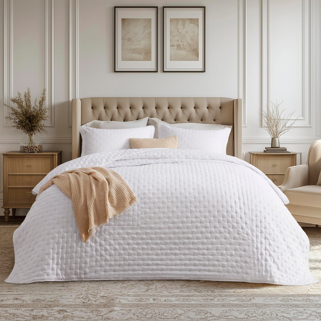 Bedsure Queen Quilt Set – White