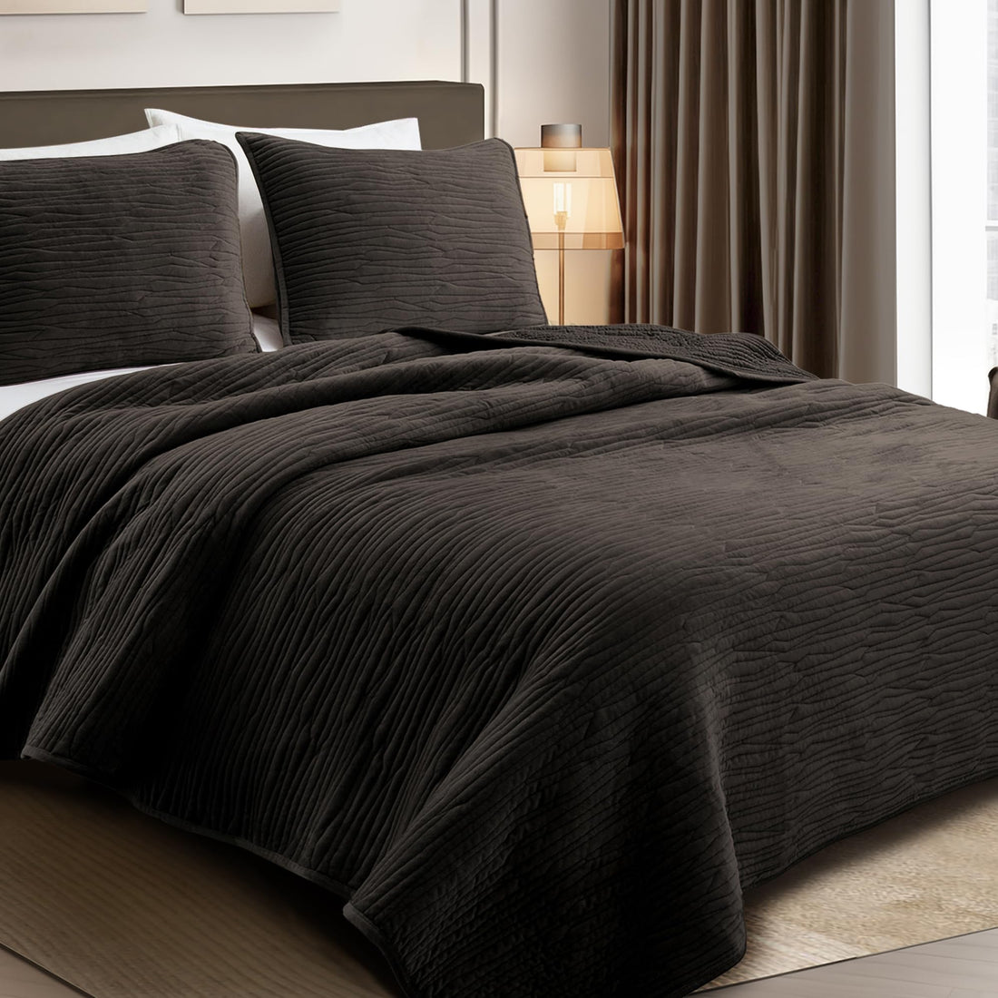 Velvet Striped Quilt – Queen Green