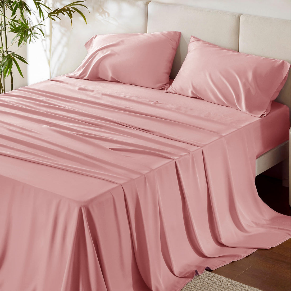 Bedsure King Cooling Bamboo Sheets – Light Beige