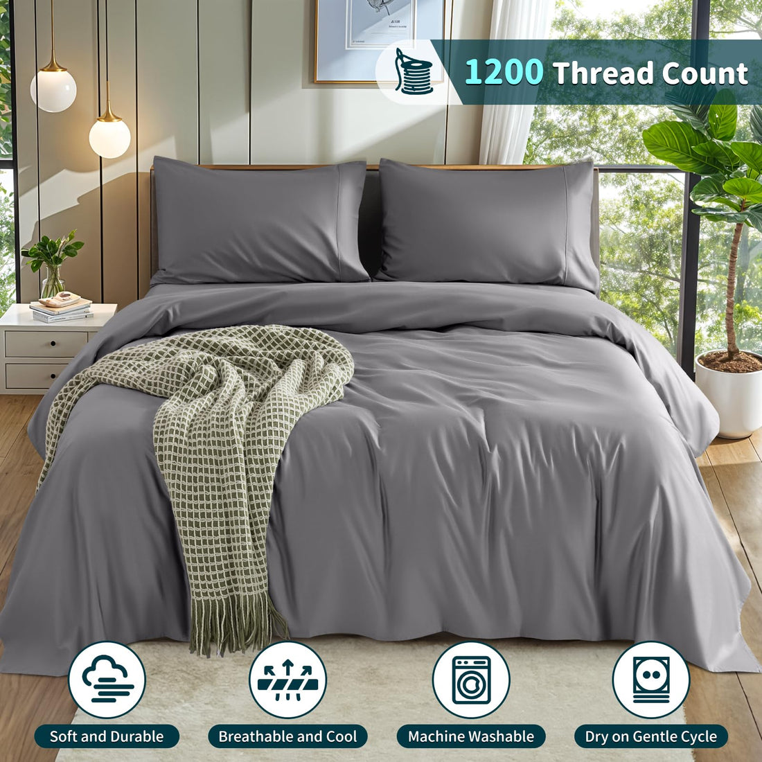 LBRO2M Cotton Sheets – King, Dark Grey