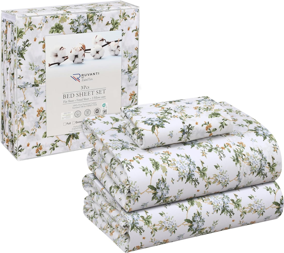 RUVANTI Split King Cotton Sheet Set – Floral, 5PC
