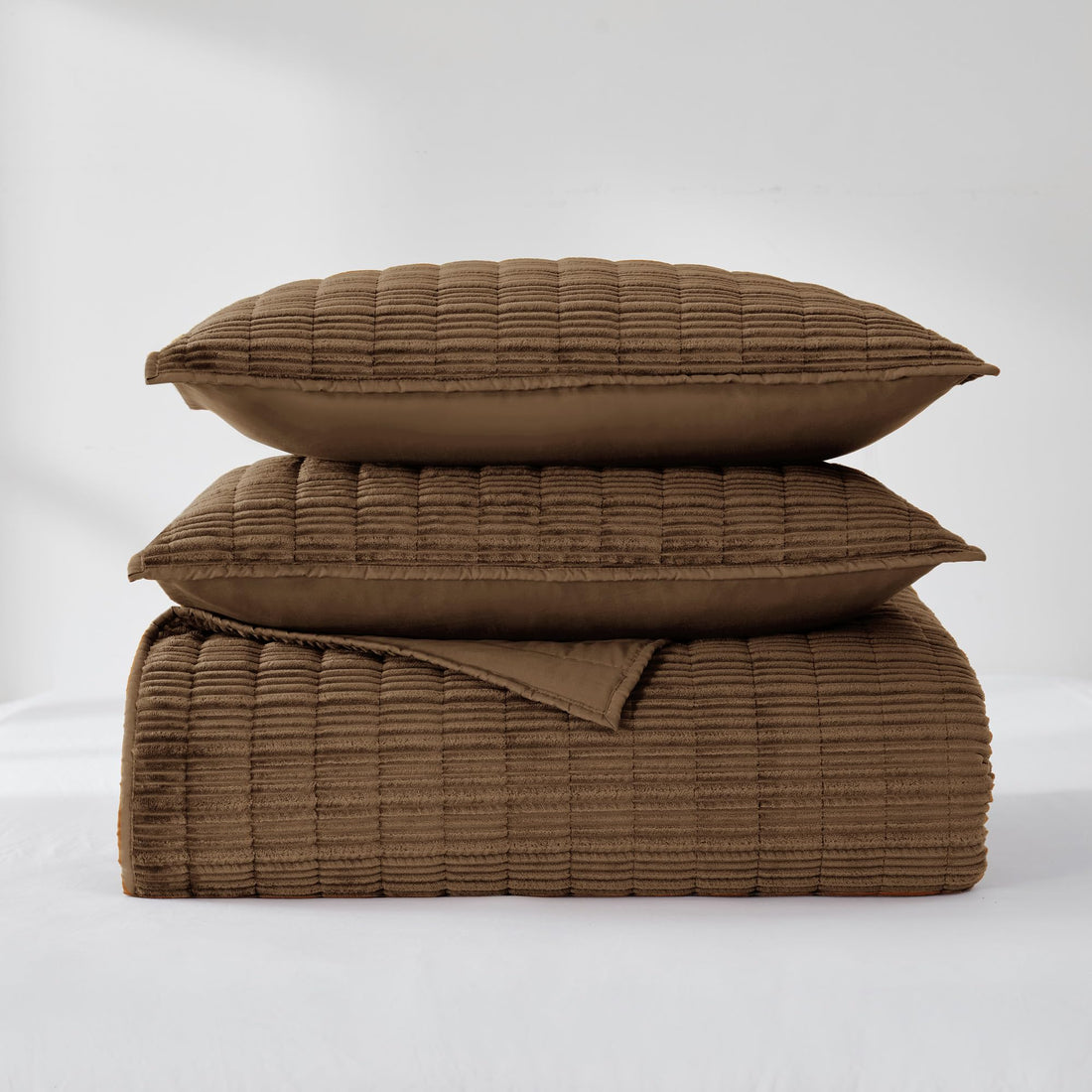 Velvet Striped Quilt – Queen Green
