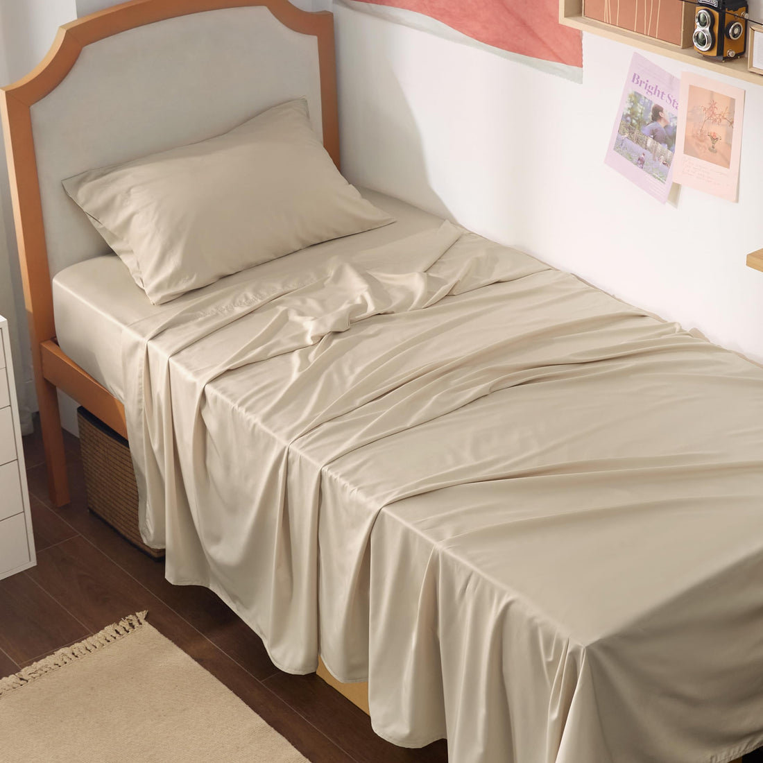 Bedsure King Cooling Bamboo Sheets – Light Beige