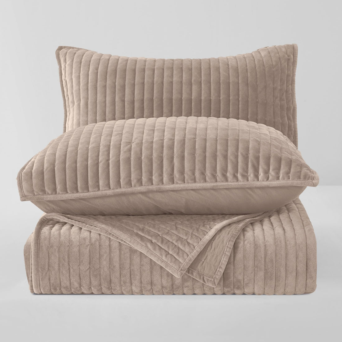Velvet Striped Quilt – Queen Green