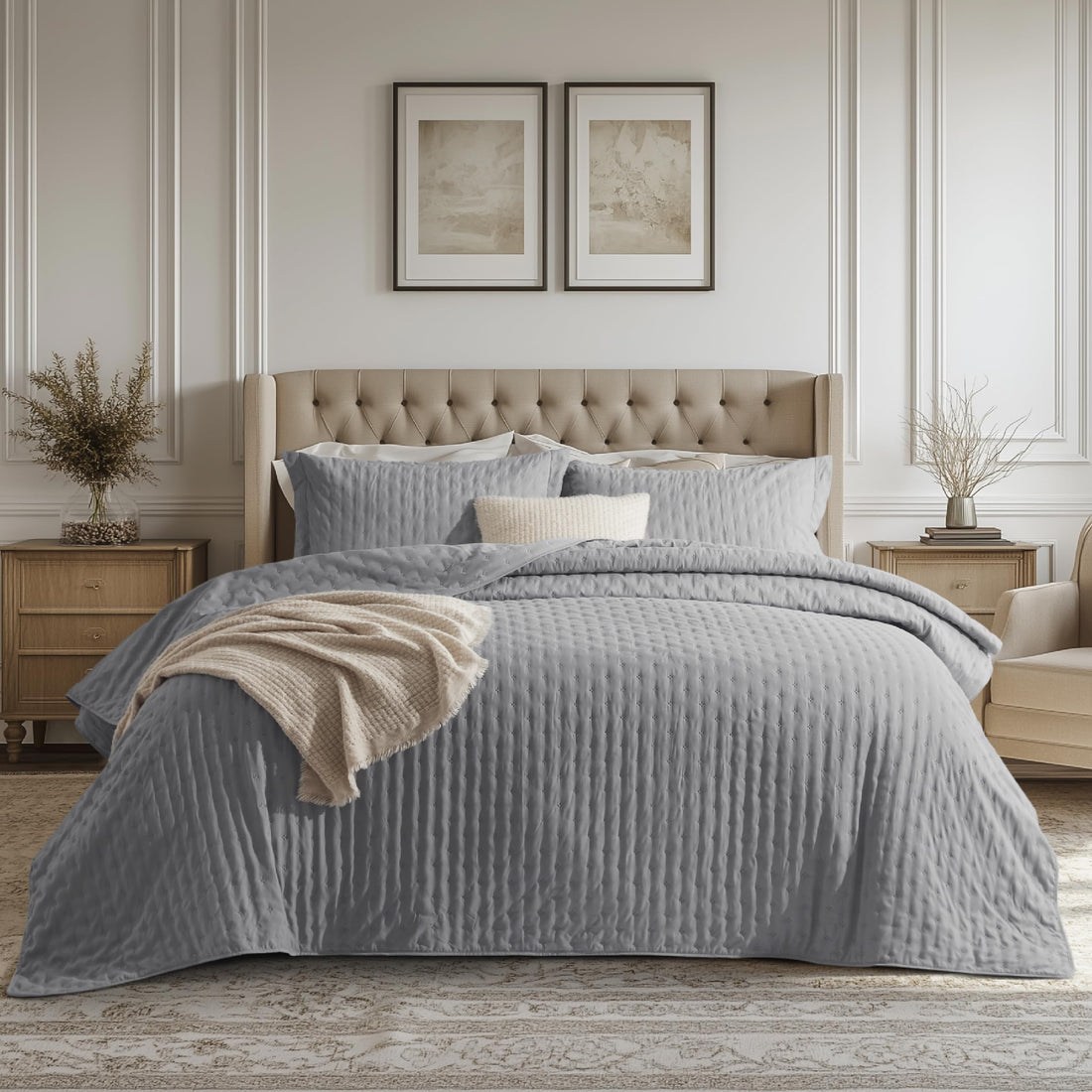 Bedsure Queen Quilt Set – White