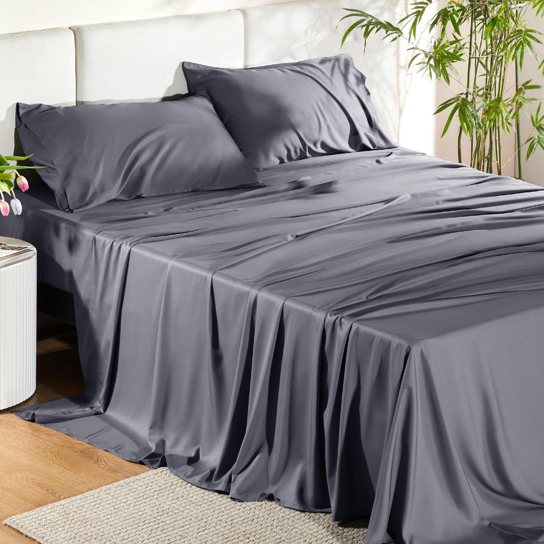 Bedsure King Cooling Bamboo Sheets – Light Beige