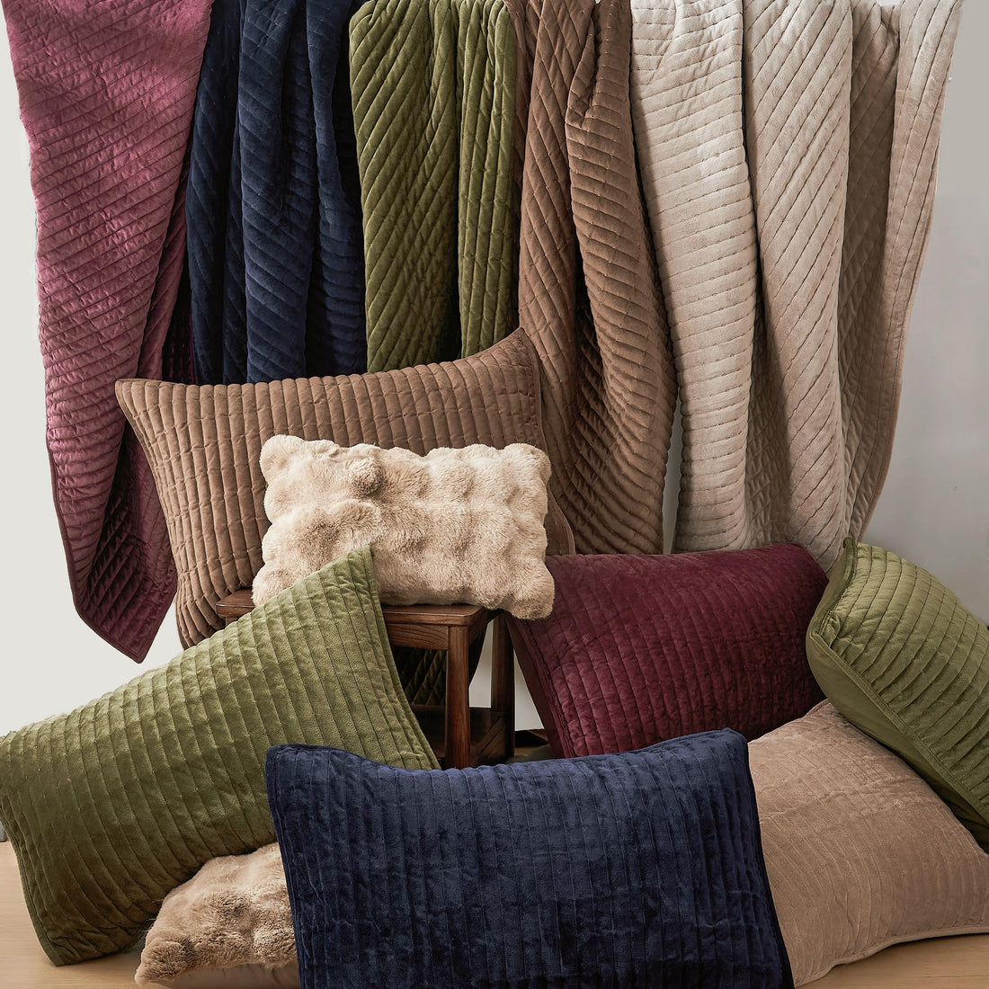 Velvet Striped Quilt – Queen Green