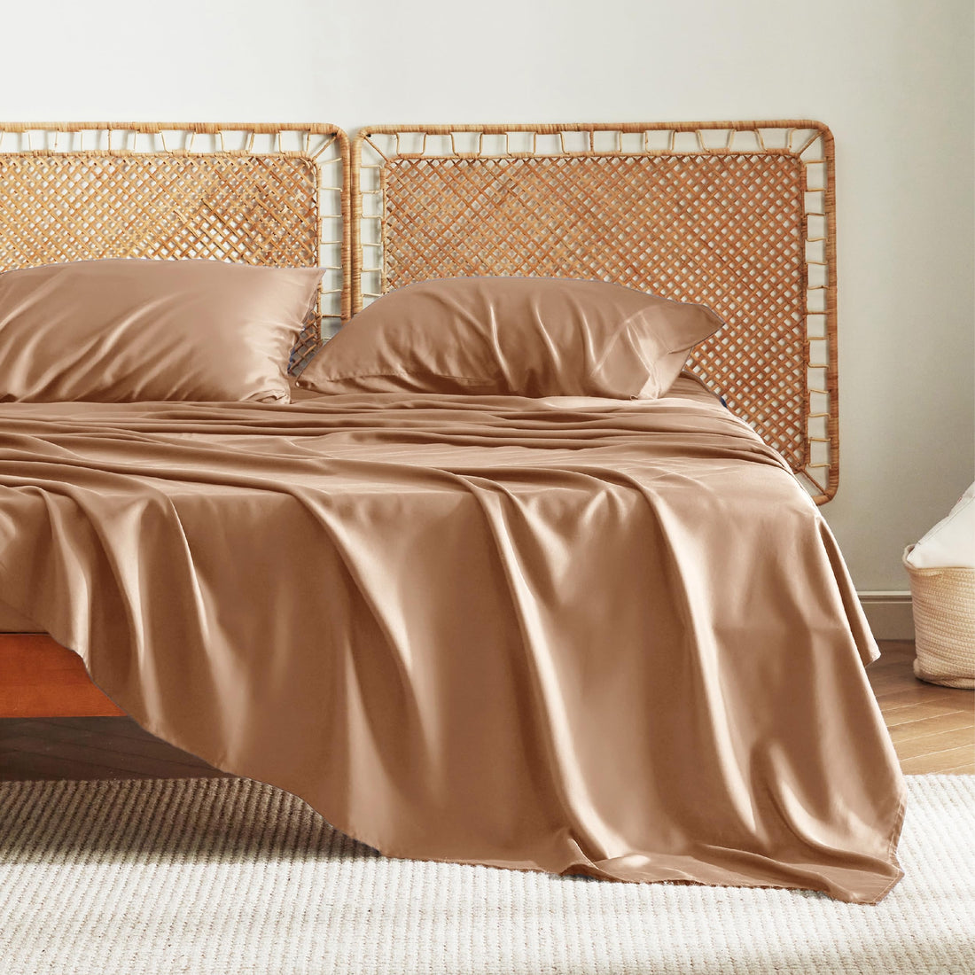 Bedsure King Cooling Bamboo Sheets – Light Beige