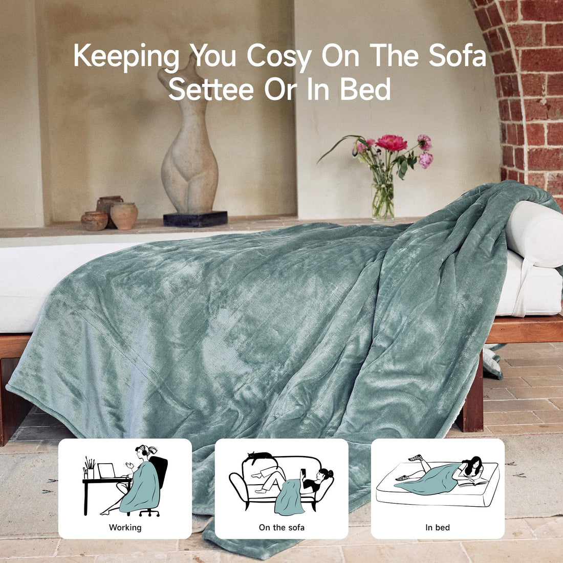 GOTCOZY Electric Heated Throw – Green, 50"x60"