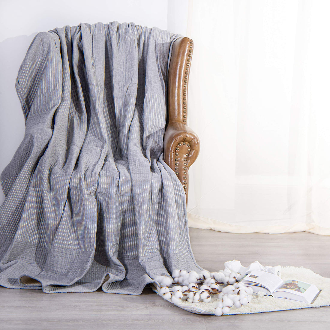 NTBAY Cotton Muslin Quilt – Queen Gray