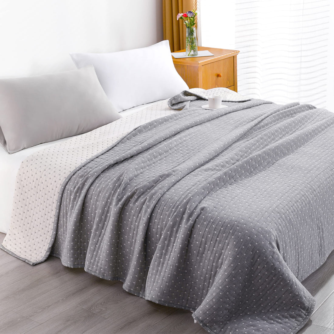 NTBAY Cotton Muslin Quilt – Queen Gray