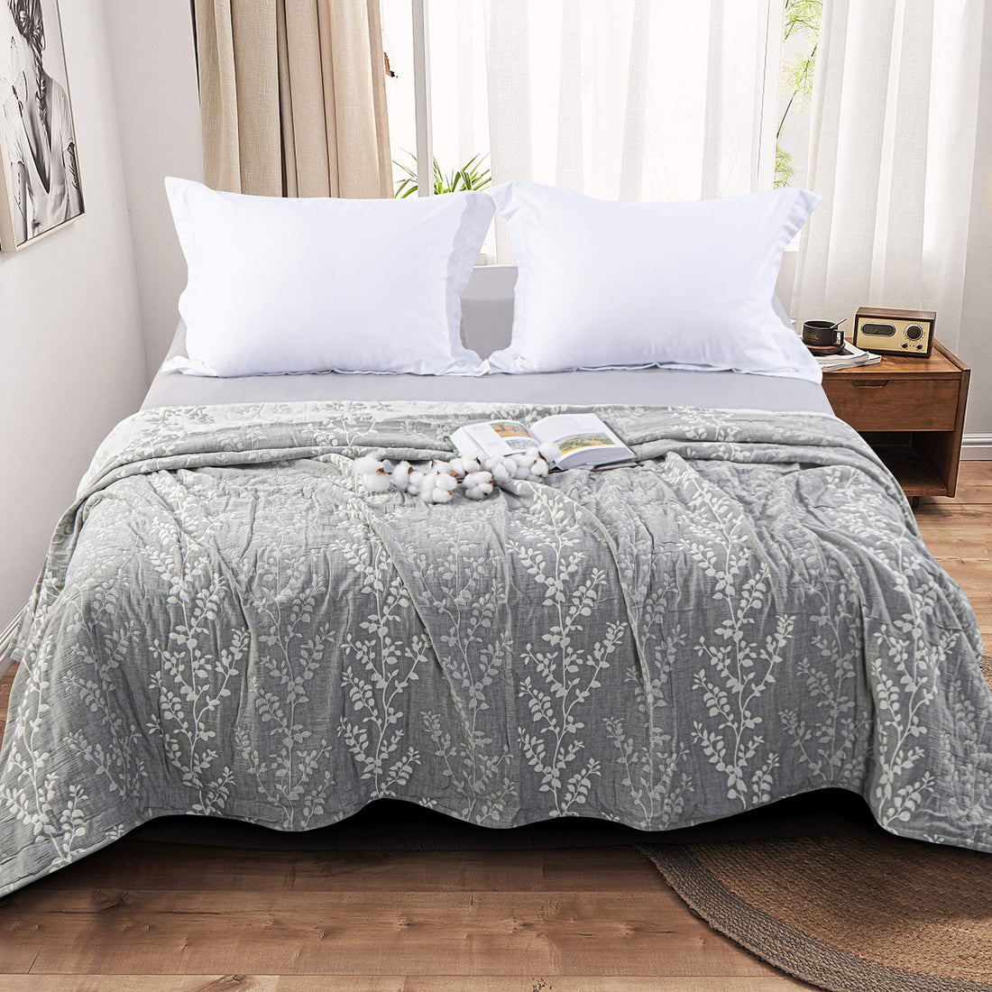 NTBAY Cotton Muslin Quilt – Queen Gray