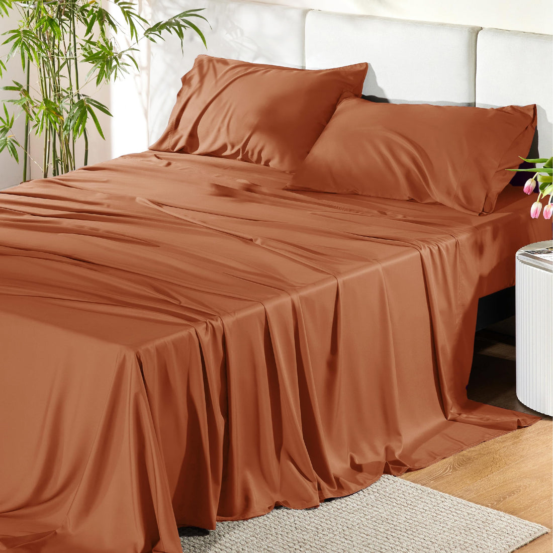Bedsure King Cooling Bamboo Sheets – Light Beige