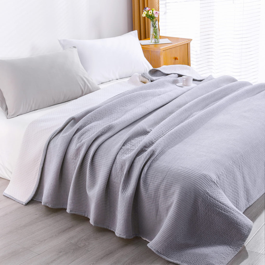 NTBAY Cotton Muslin Quilt – Queen Gray