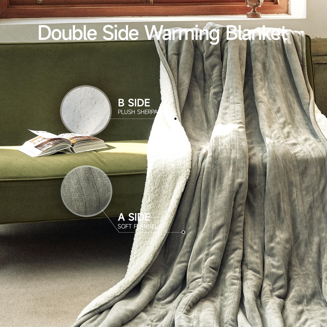 GOTCOZY Electric Heated Throw – Green, 50"x60"