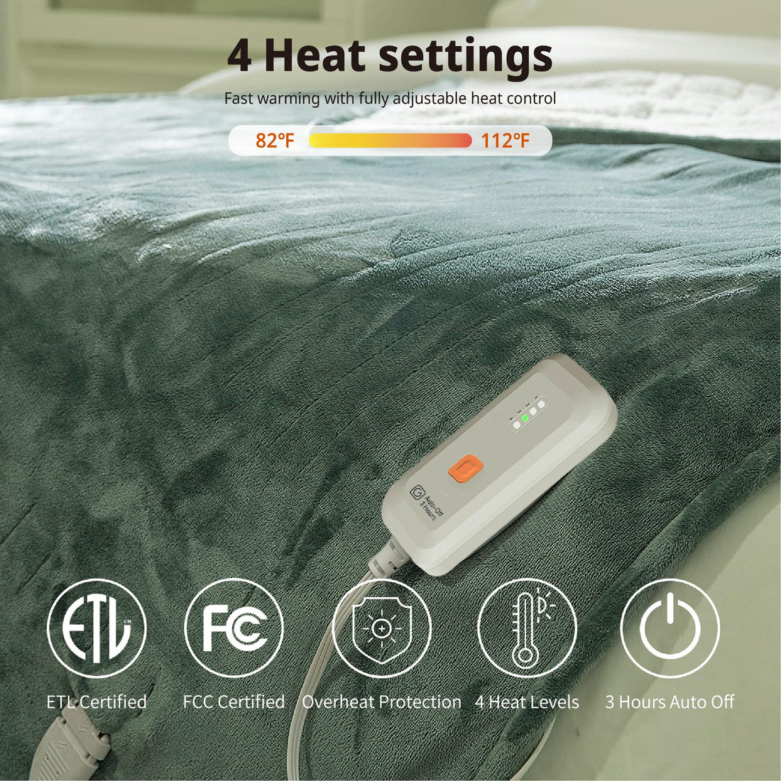 GOTCOZY Electric Heated Throw – Green, 50"x60"