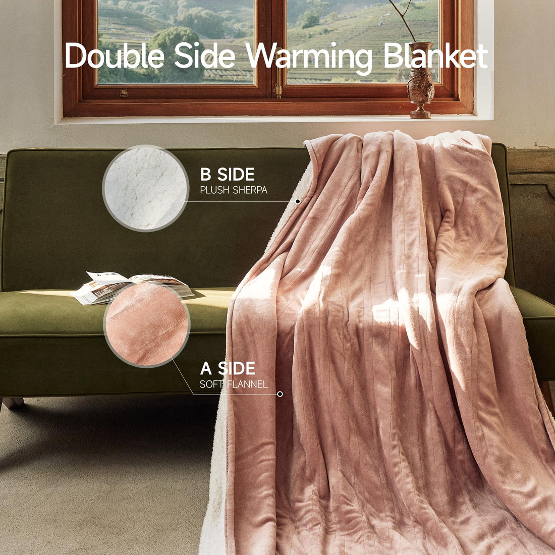 GOTCOZY Electric Heated Throw – Green, 50"x60"