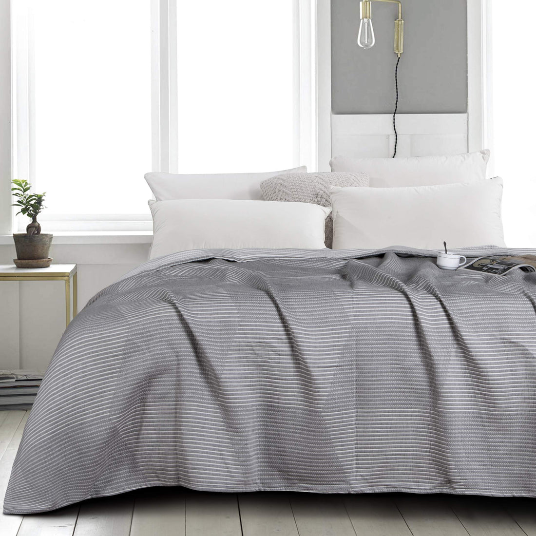 NTBAY Cotton Muslin Quilt – Queen Gray