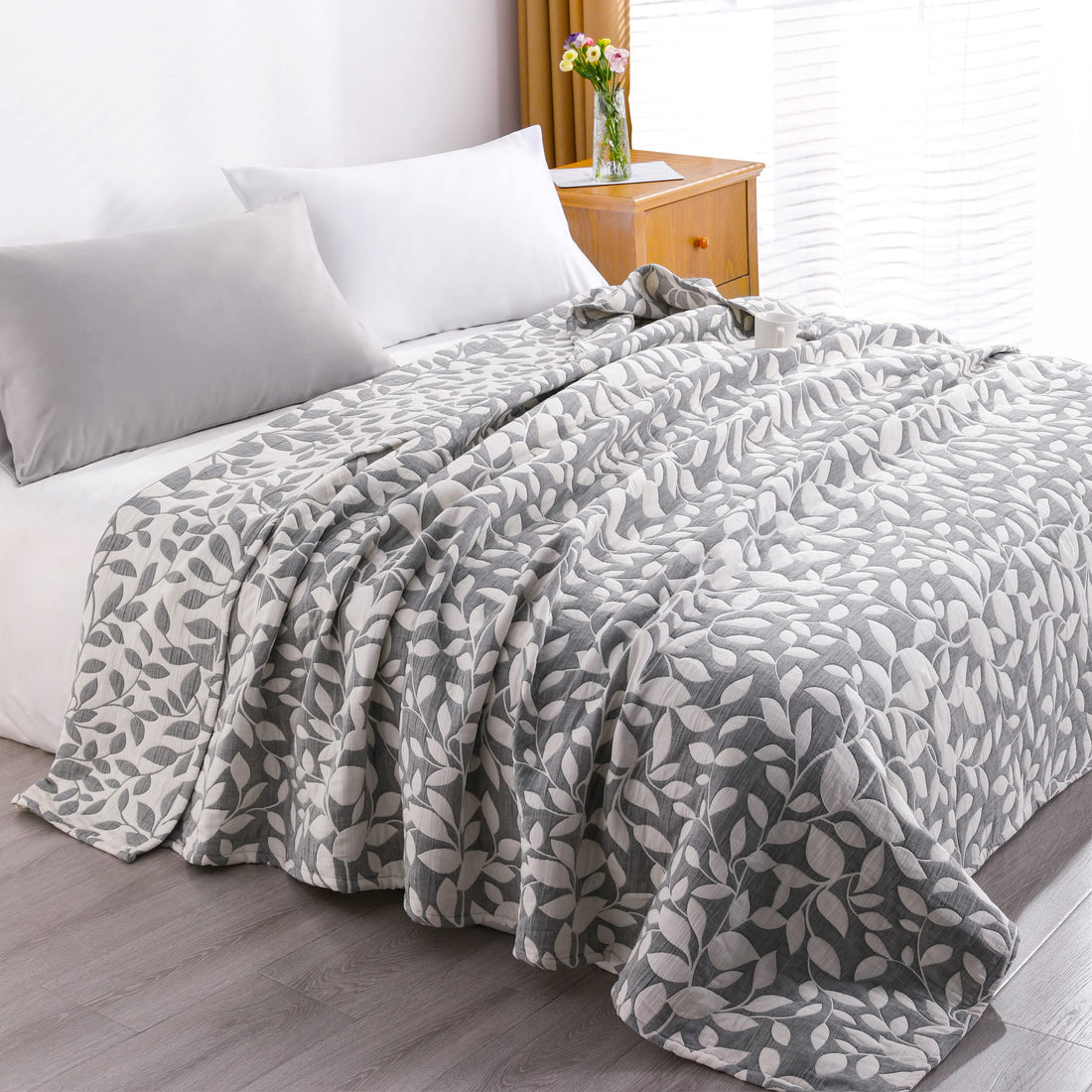 NTBAY Cotton Muslin Quilt – Queen Gray