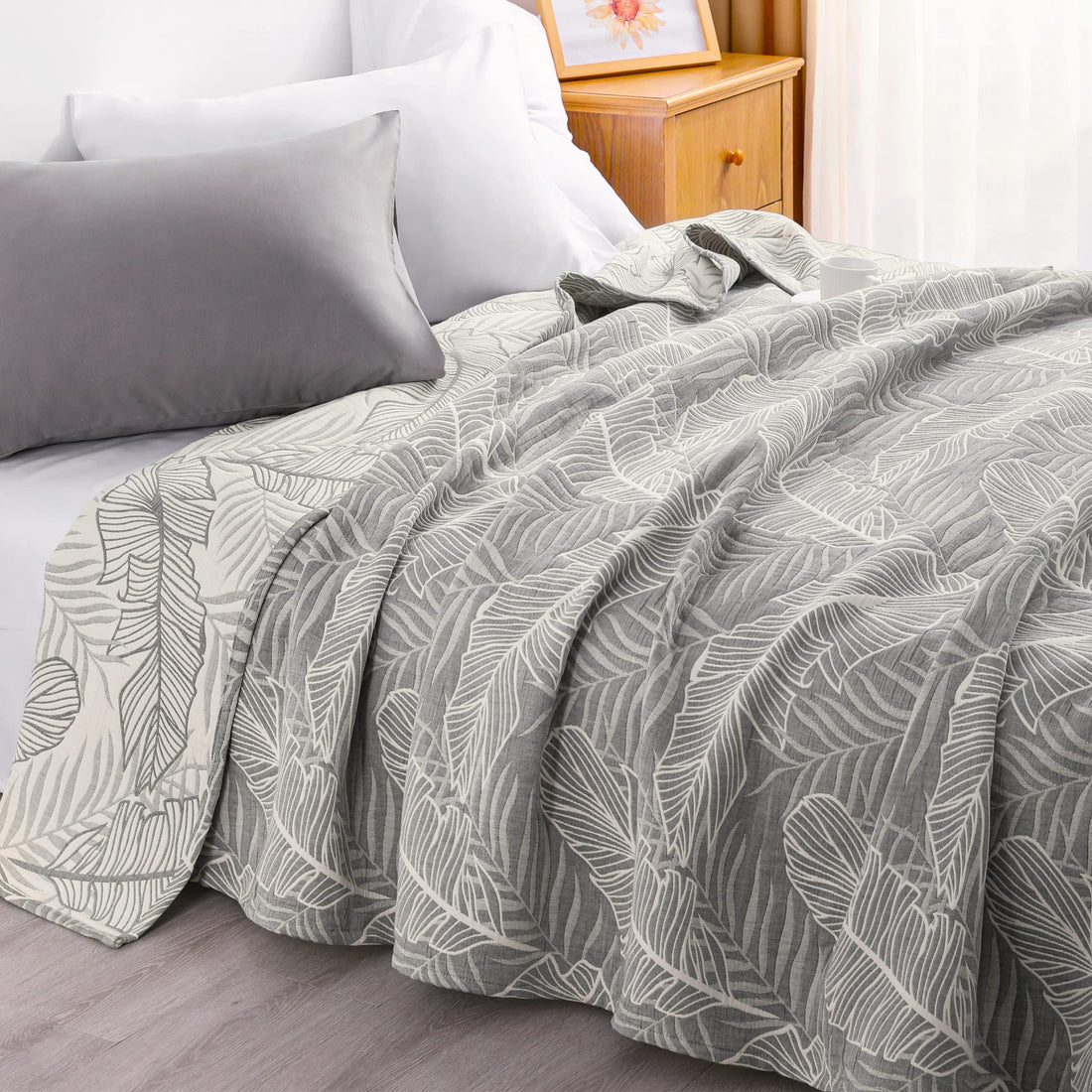 NTBAY Cotton Muslin Quilt – Queen Gray