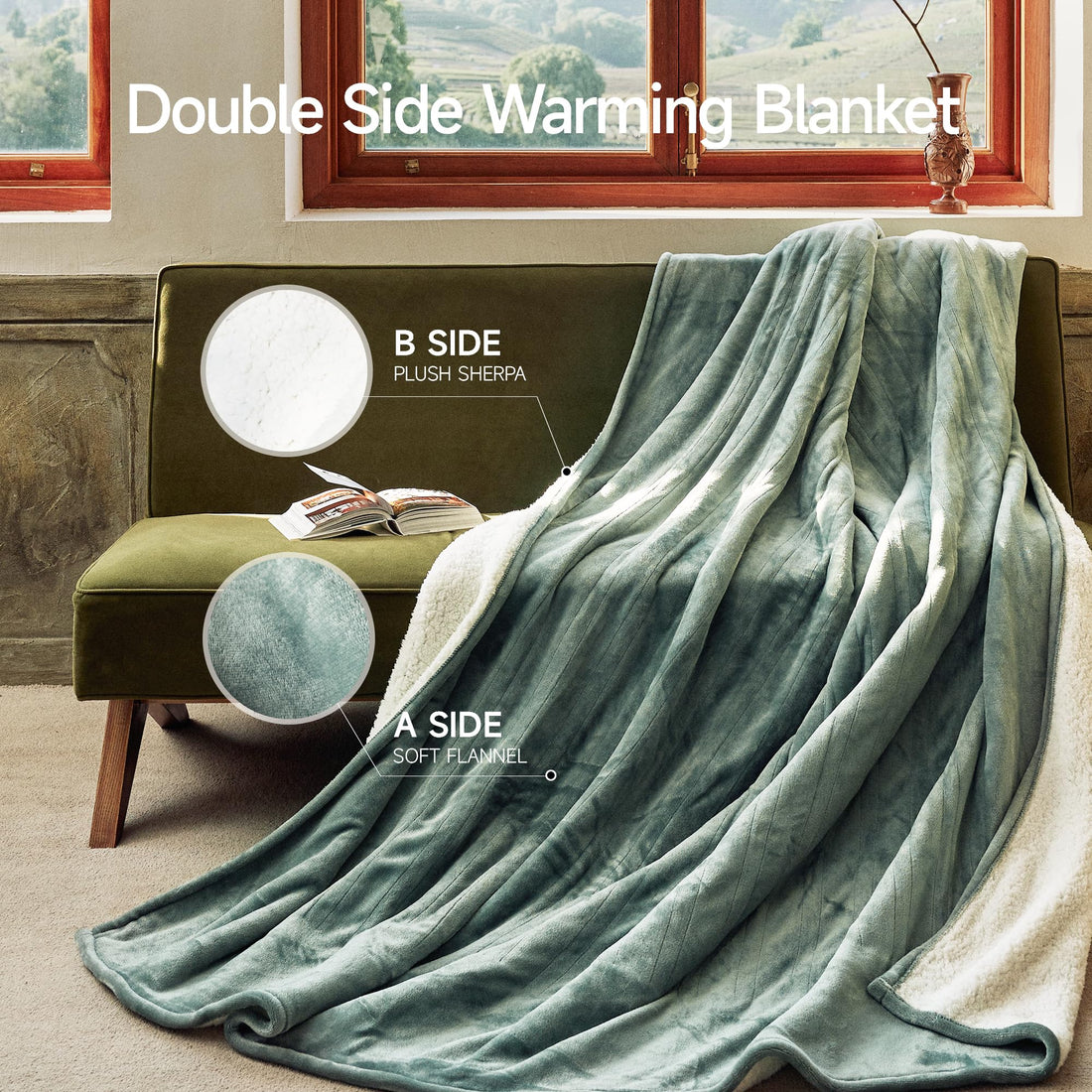 GOTCOZY Electric Heated Throw – Green, 50"x60"