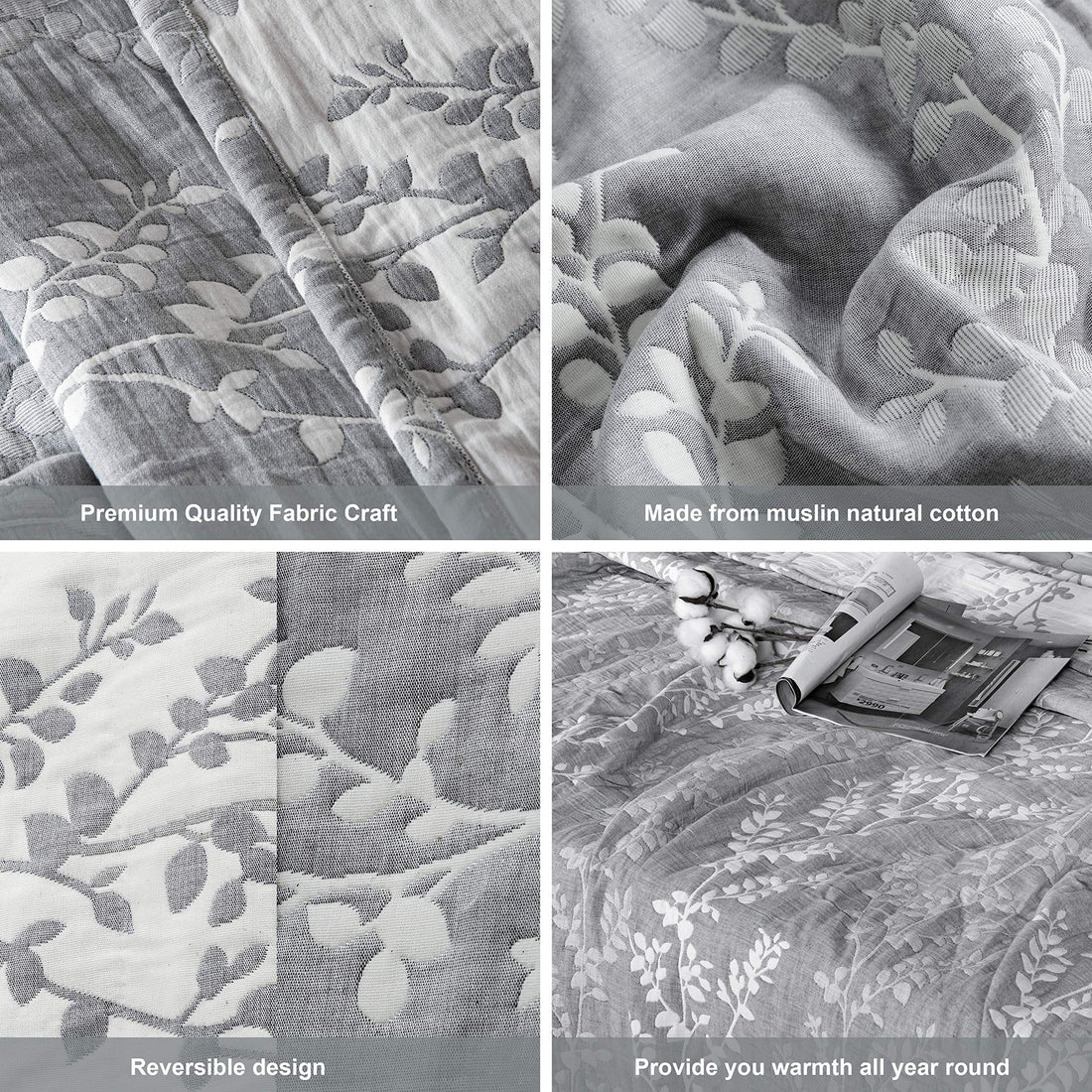NTBAY Cotton Muslin Quilt – Queen Gray